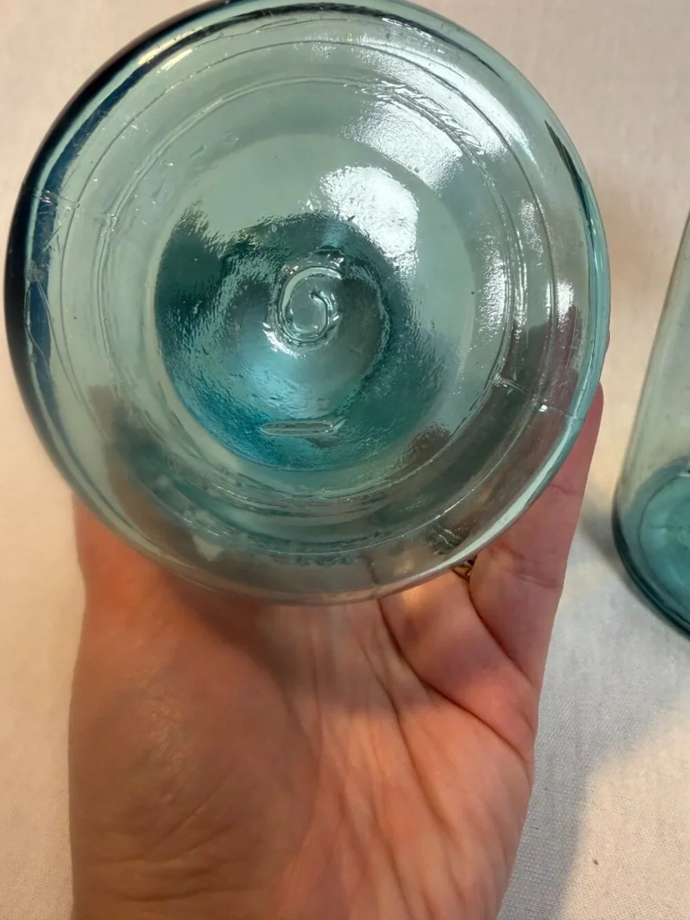 Vintage Ball Perfect Mason Blue Jars Zinc Lids Milk Glass Inserts Set of 2